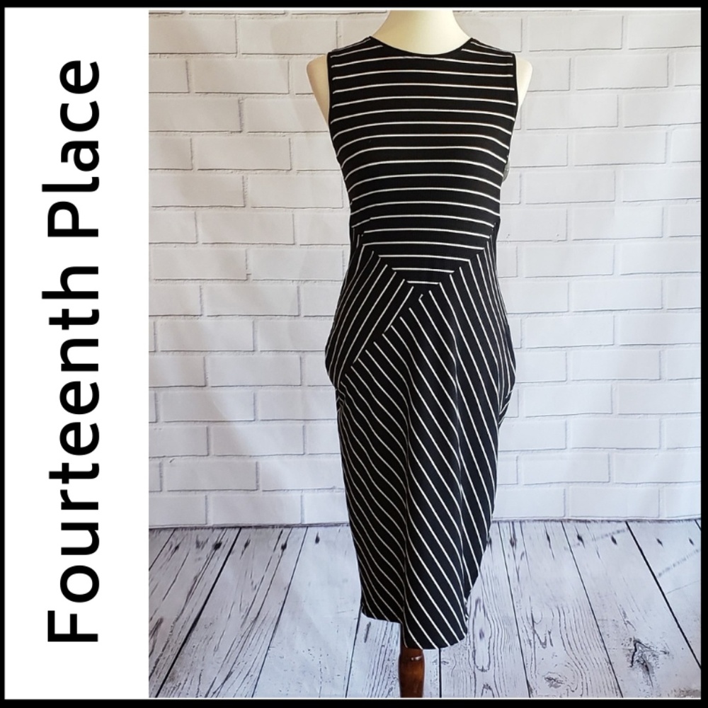 NWT FOURTEENTH PLACE Black & White Zig Zag Dress